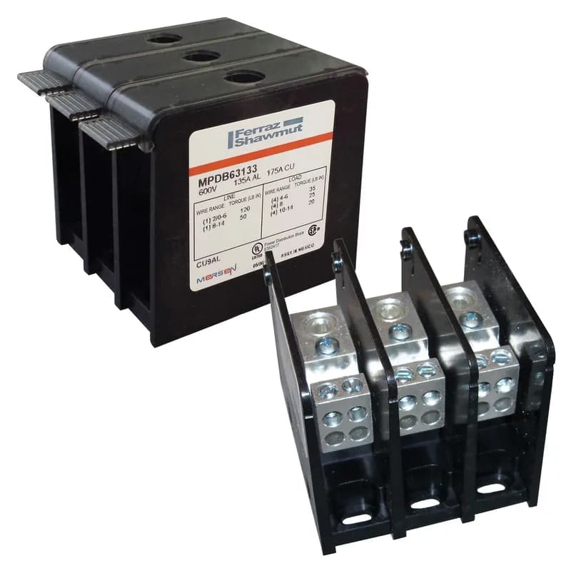 Open-Style PDB UL 1953 1000V Tin-plated Copper - 175A 2-Pole 1 - 1 openings; 2/0-#14 -- 2/0-#14 Box to Box