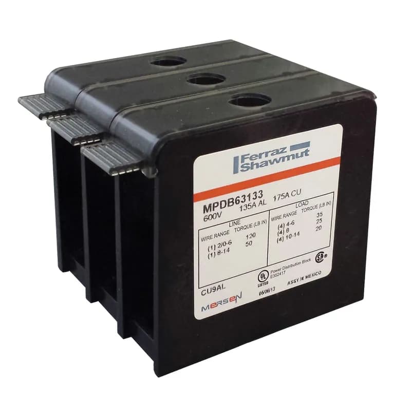 Open-Style PDB UL 1953 1000V 135A Tin-plated Aluminum - 175A 3-Pole 1 - 4 openings; 2/0-#14 --- #4-#14 Box to Box