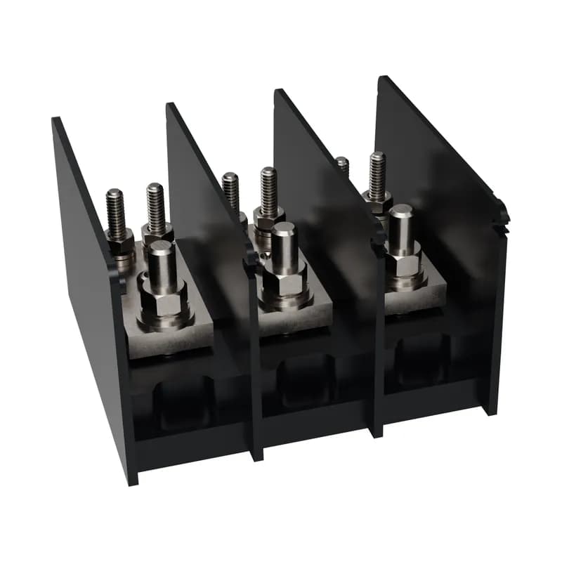 Open-Style PDB UL 1953 1000V Tin-plated Copper - 400A 3-Pole 1 - 2 openings; 3/8-16 x 1-1/8 --- 1/4-20 x 1-1/8 Stud to Stud