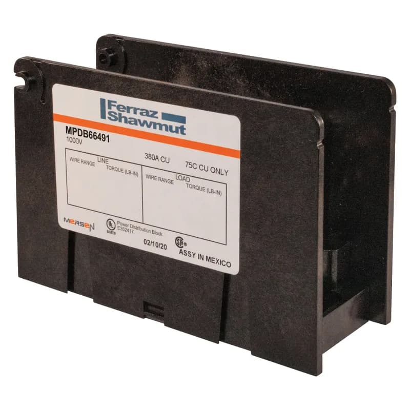 Mersen MPDB66491 - Open-Style PDB UL 1953 1000V Tin-plated Copper - 380A 1-Pole 1 - 18 openings; 500-#4 --- #10-#14 Box to Box