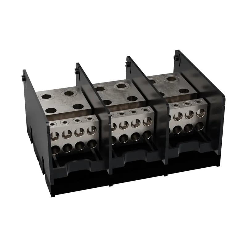 Open-Style PDB UL 1953 1000V 620A Tin-plated Aluminum - 760A 3-Pole 2 - 8 openings; 500-#4 --- 2/0-#14 Box to Box
