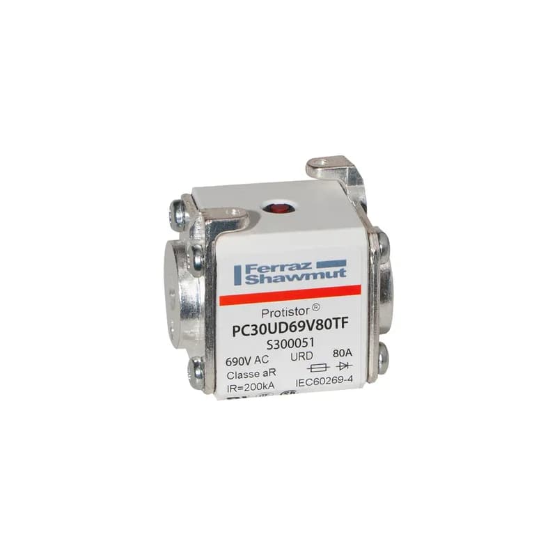 Square Body High-Speed Fuse Protistor® Size 30 aR 690VAC IEC 700VAC UL 80A With Striker Flush ends metric threads