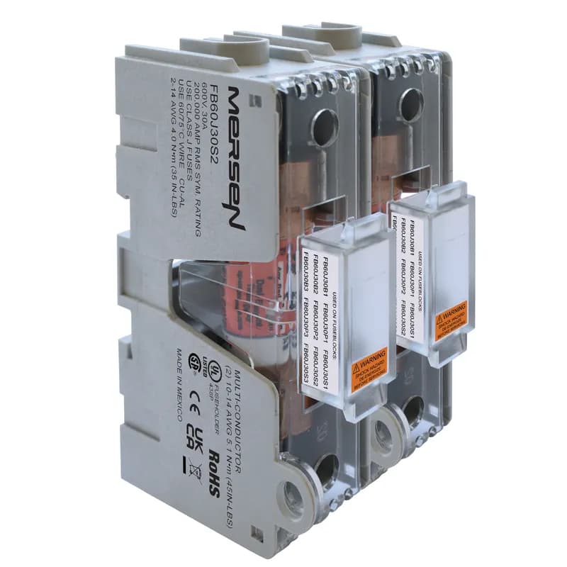 Fuse Block 600VAC 600VDC Class J 30A 2-Pole Screw