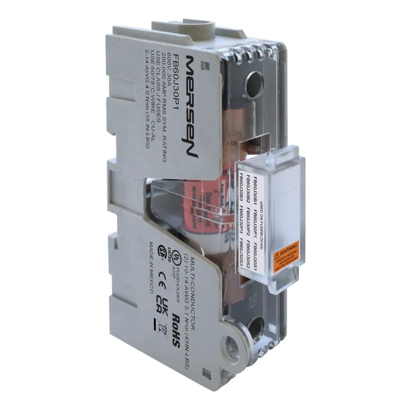 Fuse Block 600VAC 600VDC Class J 30A 1-Pole Pressure Plate