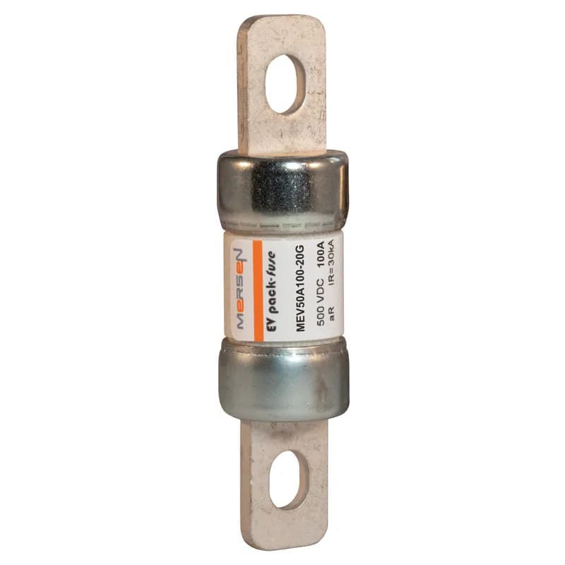 EVpack Fuse 500VDC UL 500VDC IEC 100A Size 20G Max. Rated Breaking Capacity DC: 30 kA @ 500 V, L/R ≤ 2.5 ms Bolted