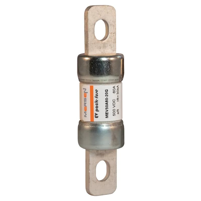EVpack Fuse 500VDC UL 500VDC IEC 60A Size 20G Max. Rated Breaking Capacity DC: 30 kA @ 500 V, L/R ≤ 2.5 ms Bolted