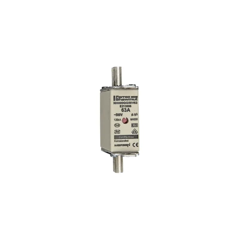 DIN NH Standard fuse-link gG Size NH000 500VAC 250VDC 63A live tags Double quantity 3 Body width 21mm