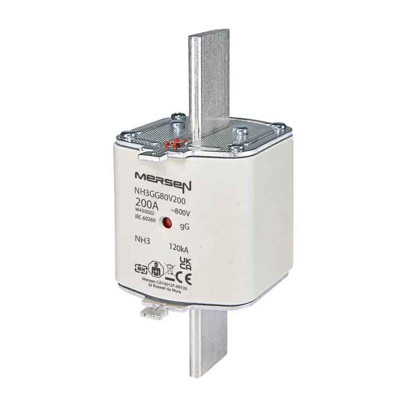 Mersen R1204180 - Photovoltaic fuse gG Size NH3 200A With Double indicator With Plain Blades For Clip