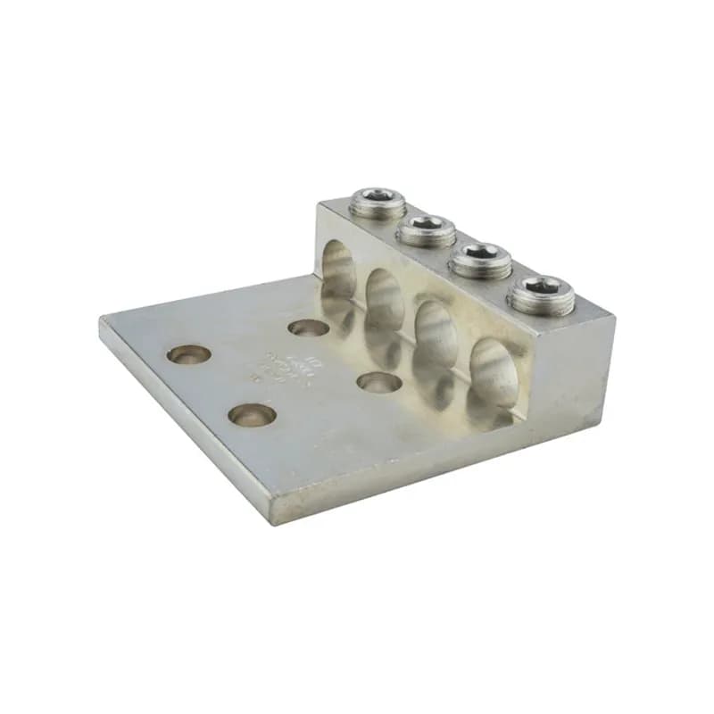 NSI Industries 4-600L4 - 4 Port Panelboard Lug 600 MCM - 2 AWG Large size set screw connectors with multiple mounting holes for a secure, turn-prevent connection. Made of 6061T-6 aluminum alloy. Tin plated for low contact resistance. For use with copper or aluminum conductors. 600V (2000V max, per UL486B). UL 486A/B Listed. Temperature rating 90 degrees C. All hole spacing is NEMA standard of 1.75".