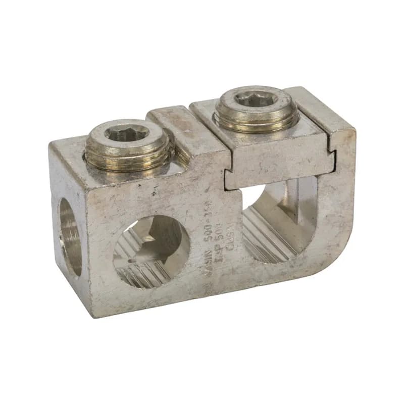 500 MCM Parallel "T" Tap Connector Excellent for tapping off main conductor without cutting due to lay-in feature. Perpendicular tap allows for parallel or "T" tap configuration. Electro-tin plated for low contact resistance. Rated 600V. Temperature rating 90 degrees C.