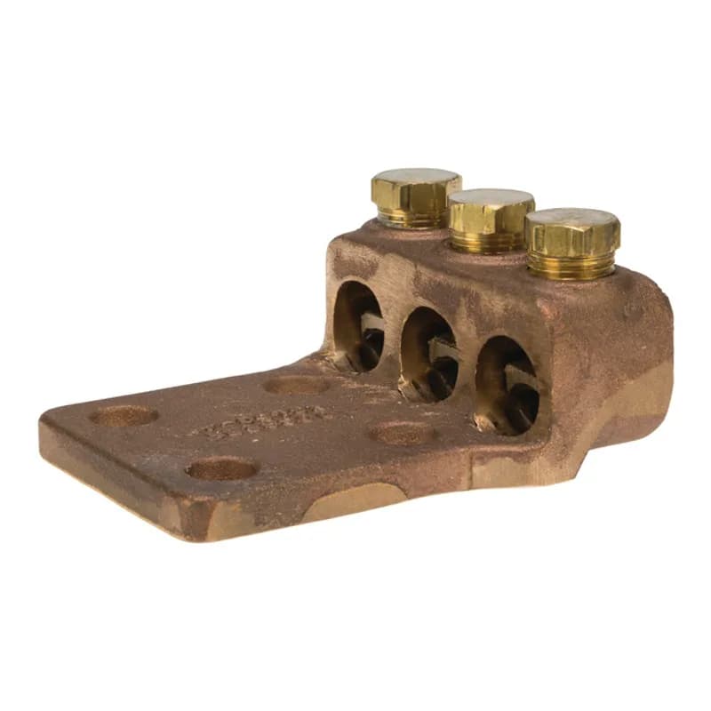 Cast Bronze Terminal Lug 500 - 300 MCM 3 Port 4 Mounting HolesCopper Terminal Lugs are made of high copper alloy. They are used for joining a wide range of cables or terminal blocks.