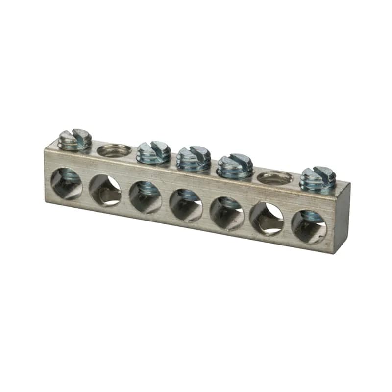 Aluminum Multiple Connector 4-14 AWG 7 Hole 5 Circuit Multiple connectors are made from eithercopper or aluminum bar and can be used ina variety of neutral and grounding applications.Tin plated forlow contact resistance and are suitable foruse with copper or aluminum conductors.