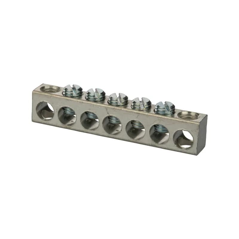 Aluminum Multiple Connector 4-14 AWG 7 Hole Multiple connectors are made from eithercopper or aluminum bar and can be used ina variety of neutral and grounding applications.Tin plated forlow contact resistance and are suitable foruse with copper or aluminum conductors.