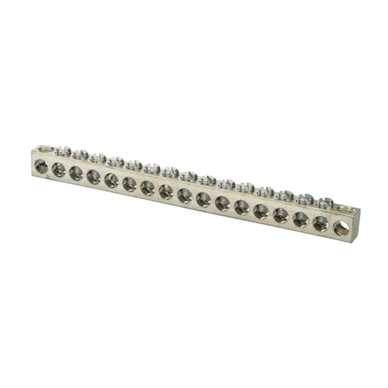 NSI Industries 4-14-17117 - Aluminum Multiple Connector 4-14 AWG 17 Holes Multiple connectors are made from eithercopper or aluminum bar and can be used ina variety of neutral and grounding applications.Tin plated forlow contact resistance and are suitable foruse with copper or aluminum conductors.