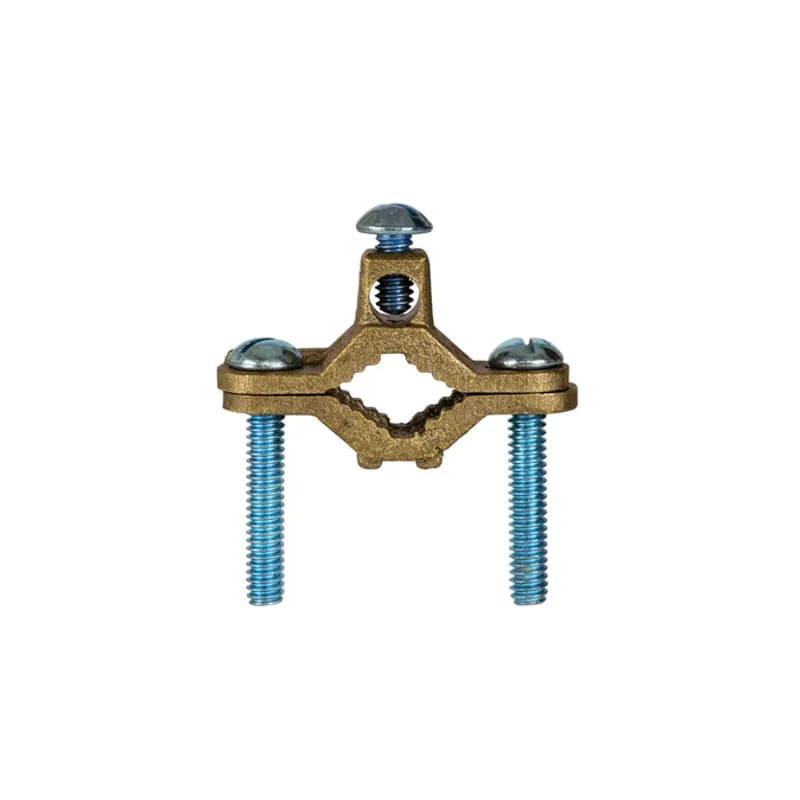The NSI Bronze Ground Clamp for Water Pipe grips on water pipes between 1/2" to 1" in diameter for quick and easy assembly. The zinc-plated steel screws and cast bronze clamp body are made of economical, high-quality metals that provide durable performance in a range of applications. Use this clamp to easily bond bare copper wire to a water pipe or for use as a water meter shunt. cULus Listed 467 for Grounding and Bonding. Stock products you can rely on—stock NSI.