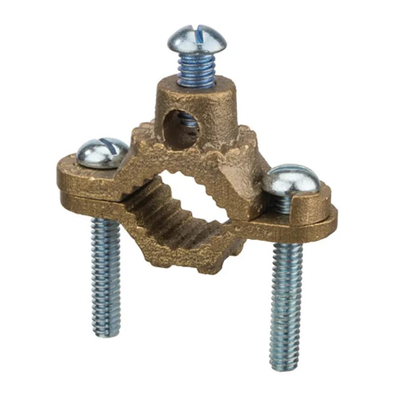 The NSI G-1 Heavy Duty Bronze Ground Clamp for Water Pipe grips on water pipes between 1/2" to 1" in diameter with its serrated body. The zinc-plated steel screws and cast bronze clamp body are made of economical, high-quality metals that provide durable performance in a range of applications. Use this clamp to quickly and easily ground wires to water pipes with the included set screw. Designed for use alone or with heavy-duty bronze adapters. UL Listed 467 for Grounding and Bonding. Stock products you can rely on—stock NSI.