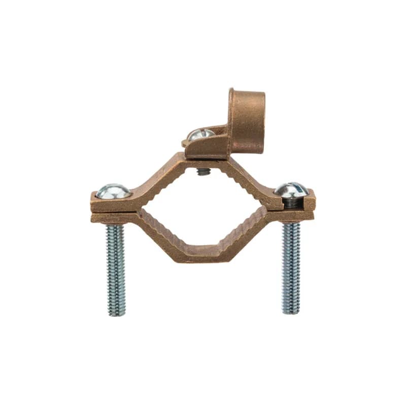 The NSI EG-6 Bronze Ground Clamp for Rigid Conduit grips on pipes between 1-1/4" to 2" in diameter and features a 1/2" adapter hub that swings 360 degrees to make alignment simple. The zinc-plated steel screws and bronze clamp body are made of economical, high-quality metals that provide durable performance in a range of applications. Use this interchangeable clamp to attach rigid conduit and ground conductors to water pipes in indoor environments. UL Listed 467 for Grounding and Bonding. Stock products you can rely on—stock NSI.