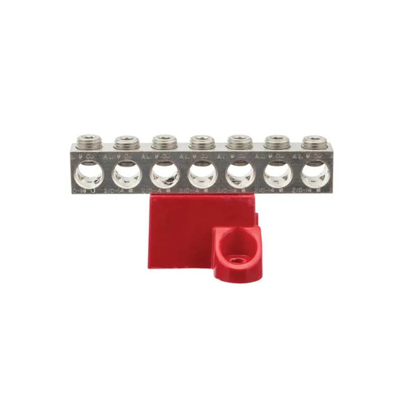The NSI GBA20-7 Aluminum Isolated Ground Bar mounts onto most surfaces using the high-strength glass-filler polyester base, then fits up to 7 copper or aluminum cables in the 2/0 to 14 AWG size range. The high-strength aluminum alloy 6061-T6 body is dual-rated for use with copper and aluminum and forms reliable connections using the simple tightening screw lug design. Stock products you can rely on—stock NSI.