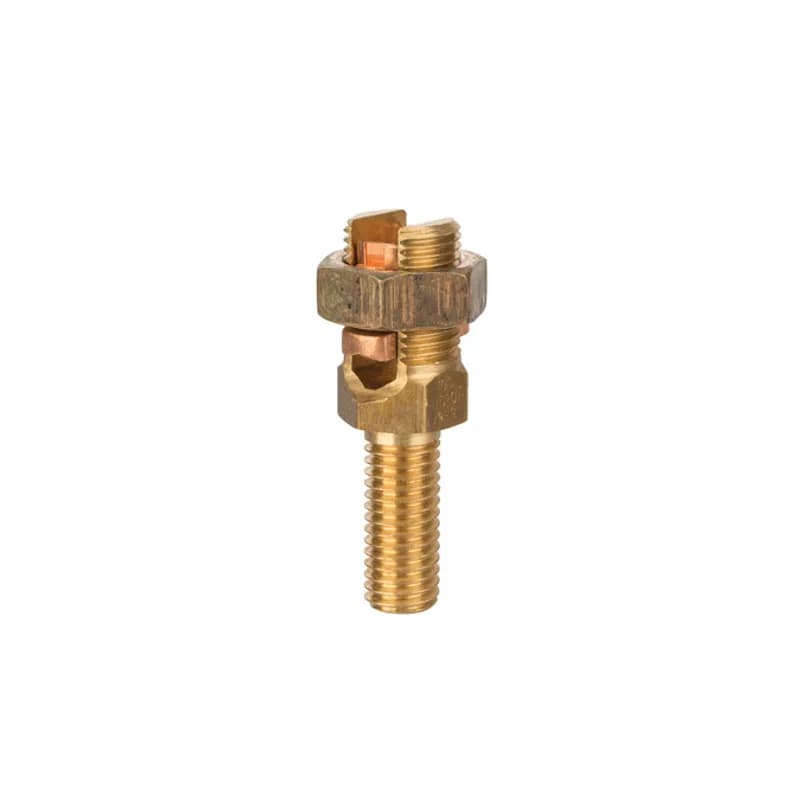 NSI Industries SPM-6L - Service Post Connector - One Wire Type 1/0 AWG Service Post Connectors is used for connecting one or two conductors. Made from high copper content hard-drawn rod. Lay-in feature makes them excellent for continuous loop grounding and bonding. Used to ground to bar or plate. Suitable for direct burial in earth or concrete.