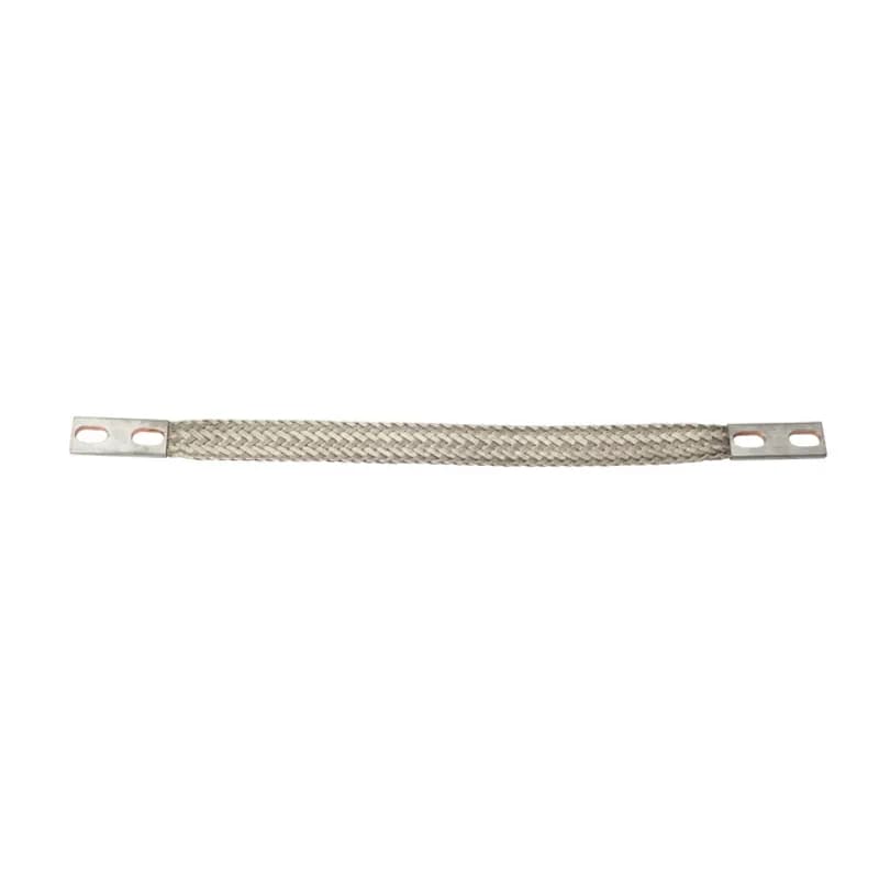 The NSI FS1-33-8N-24 Flexible Braided Jumper Grounding Strap is made from copper with a tin-plated finish, is 24" long and has a maximum amperage of 330A indoors or 400A in outdoor applications. Use flexible braided grounding straps in any application involving expansion, contraction, vibration or operational movement of the fault-current grounding path, where rigid grounding solutions may fall short. Ferrules are made from tin-plated pure electrolytic copper and the standard mounting holes are NEMA-spaced holes for easy installation. Stock products you can rely on—stock NSI.