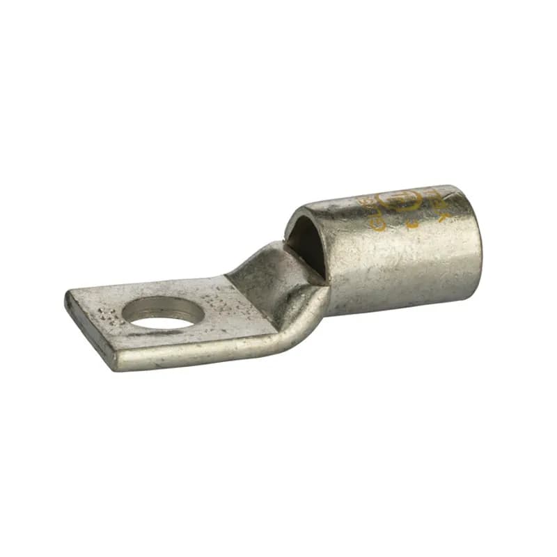 NSI Industries GL25048 - 1 Hole Short Barrel Copper Compression Lug w/ Peep Hole 250 MCM - 1/2" Bolt Short Barrel Copper Compression Lugs with Peep Hole is a type of copper compression connector that is produced from high conductivity copper tubing. They are tin-plated to provide corrosion resistance and are marked with die index and color coded for easy reference. Listed for 35KV maximum when properly installed.