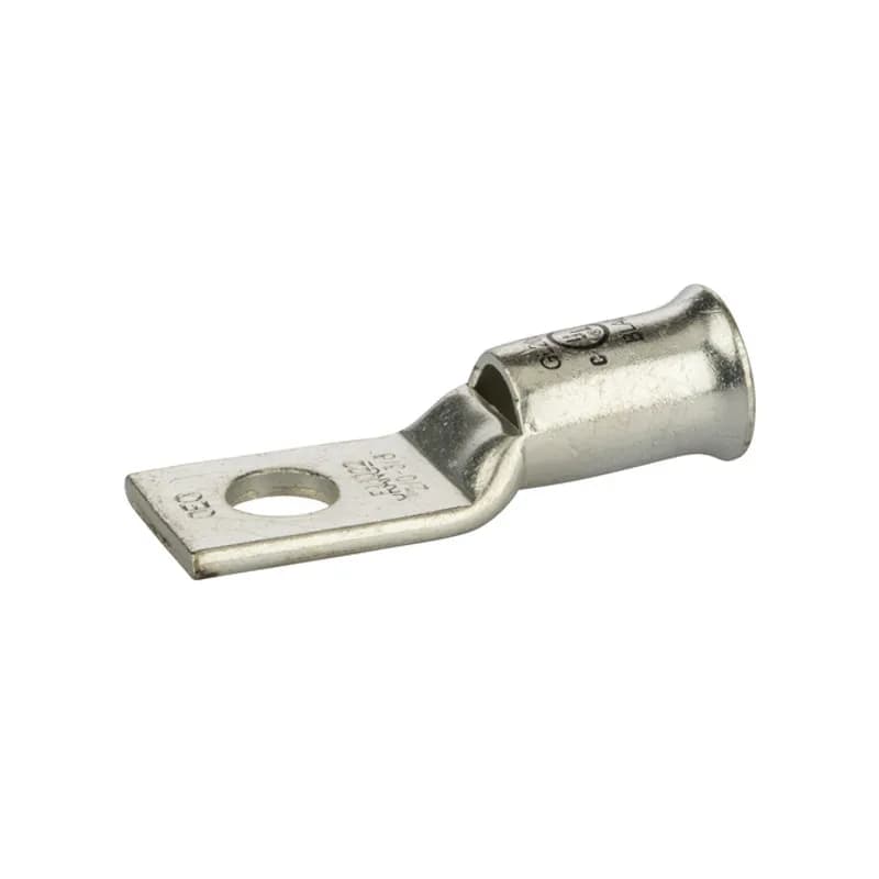 NSI Industries GL2038B - 1 Hole Short Barrel Copper Compression Lug for Flexible Copper Cable2/0AWG - 3/8" Bolt Compression lugs for flexible copper cables are connects that have a gentle, continuous flared end to ensure ease of cable insertion of flexible and extra flexible cables such as locomotive, welding, mining cable and more. The flared end also reduces pressure on the cable strands after installation and protects them from chafing and breakage as a result of cable movement. Tin-plated for corrosion resistance. Rated 600 volts for copper cables only. Single mounting hole.