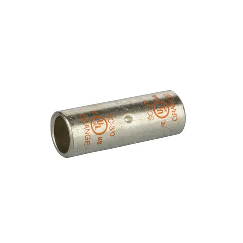 StandardBarrel TinnedCopperSplice3/0 AWG Standard Barrel Tinned CopperSplices is a type of copper compression connector that is produced from high conductivity copper tubing. They are tin-plated to provide corrosion resistance and are marked with die index and color coded for easy reference. Listed for 35KV maximum when properly installed.
