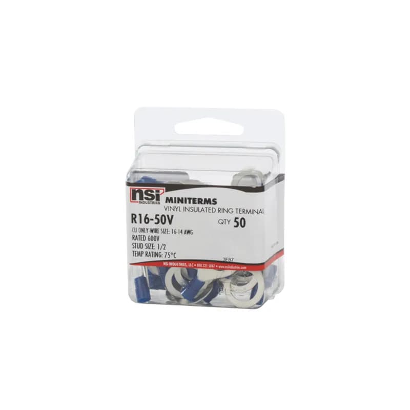 NSI Industries R16-50V - 16-14 AWG Vinyl Insulated Ring 1/2" Stud, 50 Per Pack