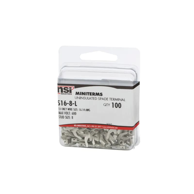 NSI Industries S16-8-L - 16-14 AWG #8 Stud Block Spade, 100/Pack