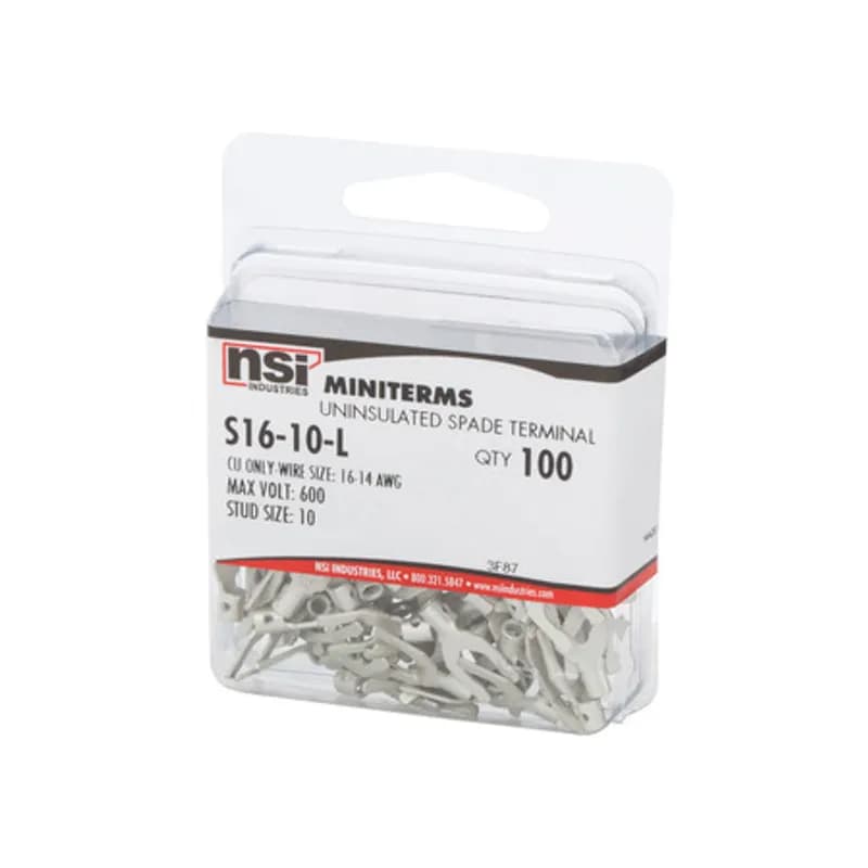 NSI Industries S16-10-L - 16-14 AWG, # 10 Stud Bare Locking Spade, 100/Pack