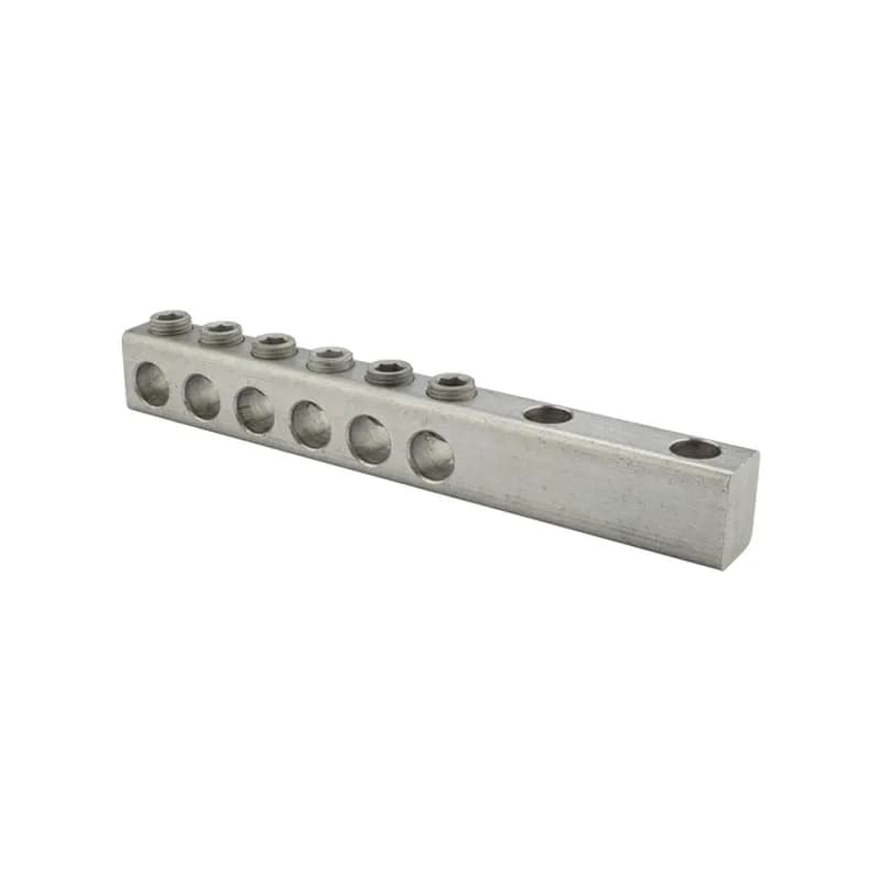 NSI Industries STL250-6 - 6 Port Aluminum Dual Rated Transformer Connector 250 MCM - 6 AWG Transformer Connectors are made from 6061T-6 aluminum alloy. They are electro-tin plated for low contact resistance. Two NEMA 1/2" holes for easy attachment. Rated 600 volts.