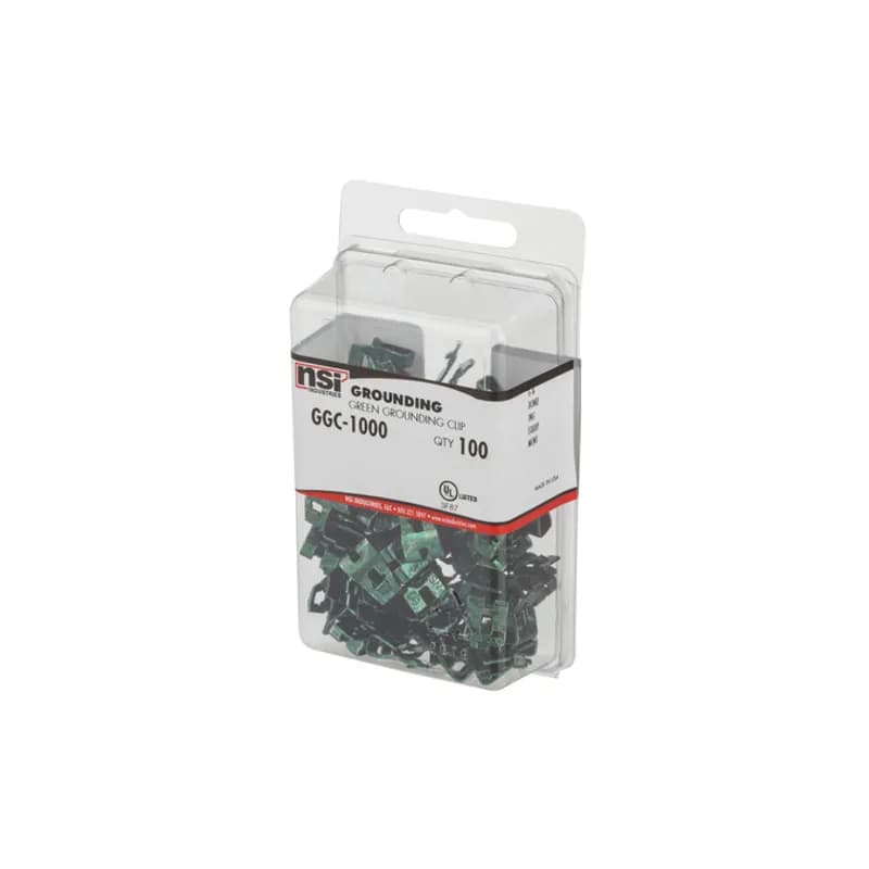 NSI Industries GGC-1000 - Use NSI’s GGC-1000 Green Grounding Clips for quick and easy grounding of copper conductor against the wall of an electrical junction box. To install, simply slide the stripped grounding wire into the clip and then place the clip opening over the side wall of the metal box. To secure the clip, place a flathead screwdriver into the push tab and then drive the clip onto the box wall. Clip comes in a package of 100 units. Stock products you can rely on—stock NSI.