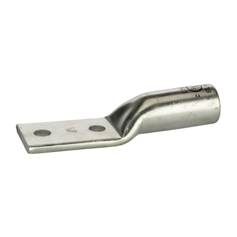 2 Hole Long Barrel Copper Compression Lug for Flexible Copper Cable 750 MCM - 1/2" Bolt Compression lugs for flexible copper cables are connects that have a gentle, continuous flared end to ensure ease of cable insertion of flexible and extra flexible cables such as locomotive, welding, mining cable and more. The flared end also reduces pressure on the cable strands after installation and protects them from chafing and breakage as a result of cable movement. Tin-plated for corrosion resistance. Rated 600 volts for copper cables only. Single mounting hole.