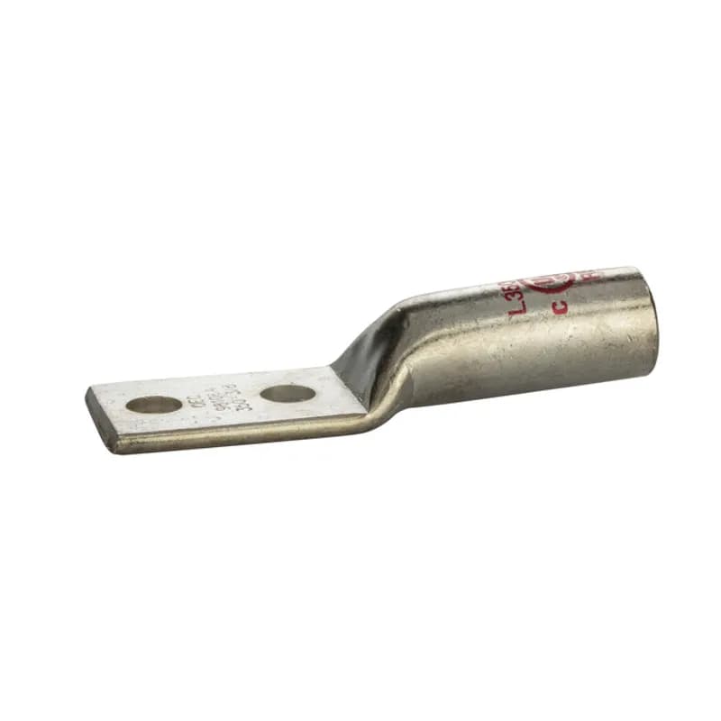 NSI Industries L350N-38 - 2Hole Long Barrel Copper Compression Lug350 MCM-3/8" Bolt Long Barrel Copper Compression Lugs is a type of copper compression connector that is produced from high conductivity copper tubing. They are tin-plated to provide corrosion resistance and are marked with die index and color coded for easy reference. Listed for 35KV maximum when properly installed.