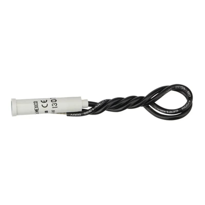 NSI Industries 79710LW - Green Press In Indicator Light - White Bezel High quality indicator lights are made of nylon with polycarbonate lens material and neon lamps. 125-Volt rated. Connection with 6 inch wire leads.