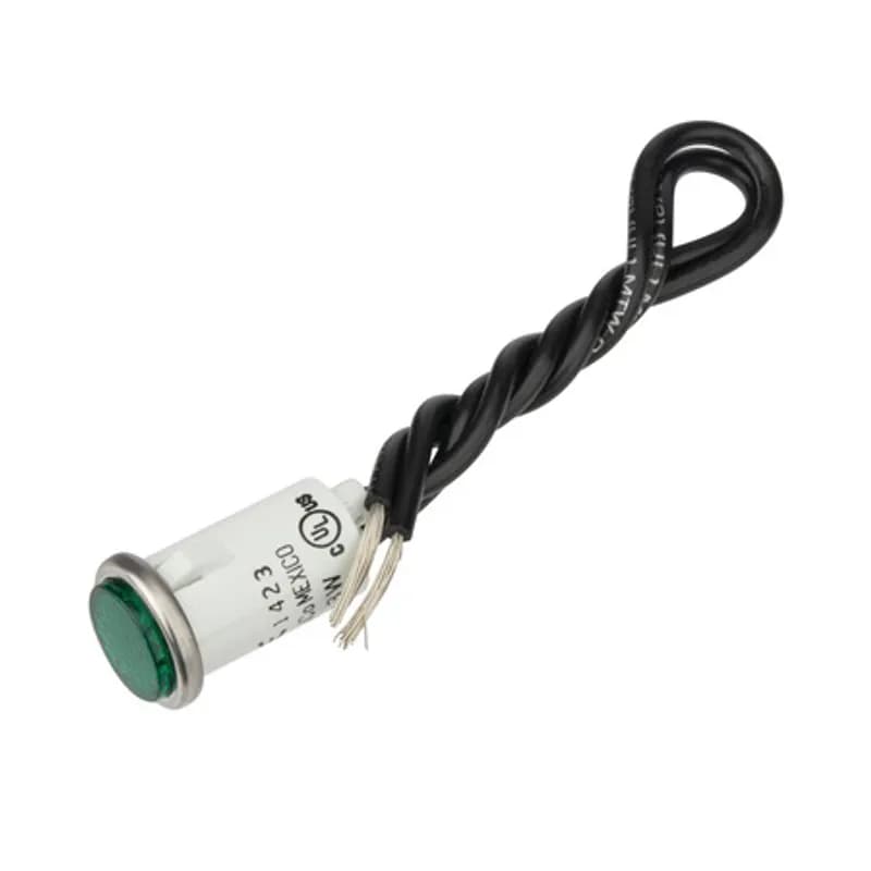 NSI Industries 79740LW - Green Press In Indicator Light Stainless Bezel High quality indicator lights are made of nylon with polycarbonate lens material and neon lamps. 125-Volt rated. Connection with 6 inch wire leads.