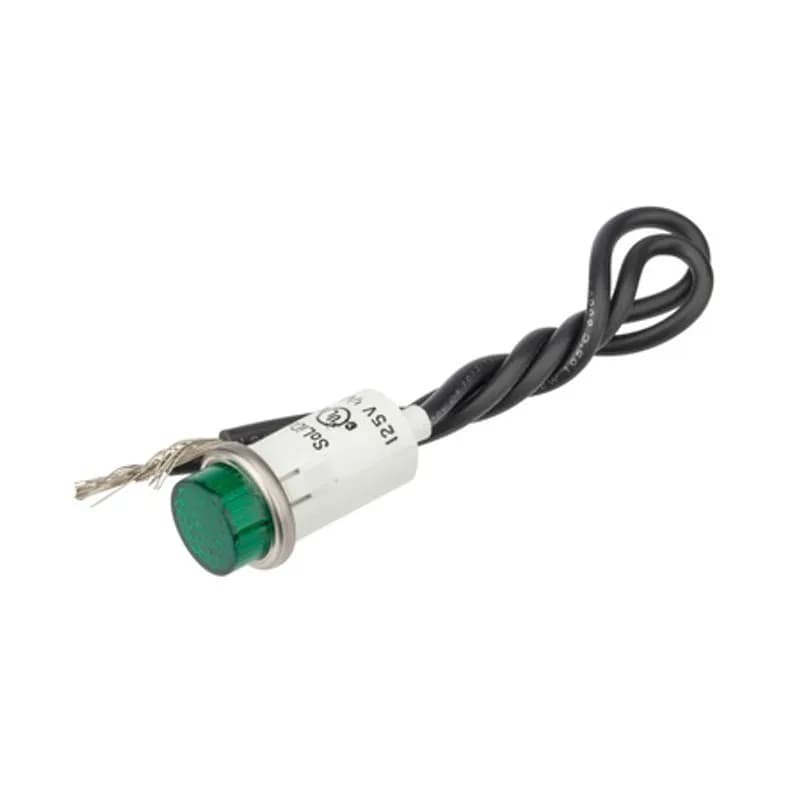 NSI Industries 79770LW - Green Press In Indicator Light - Stainless Bezel High quality indicator lights are made of nylon with polycarbonate lens material and neon lamps. 125-Volt rated. Connection with 6 inch wire leads.