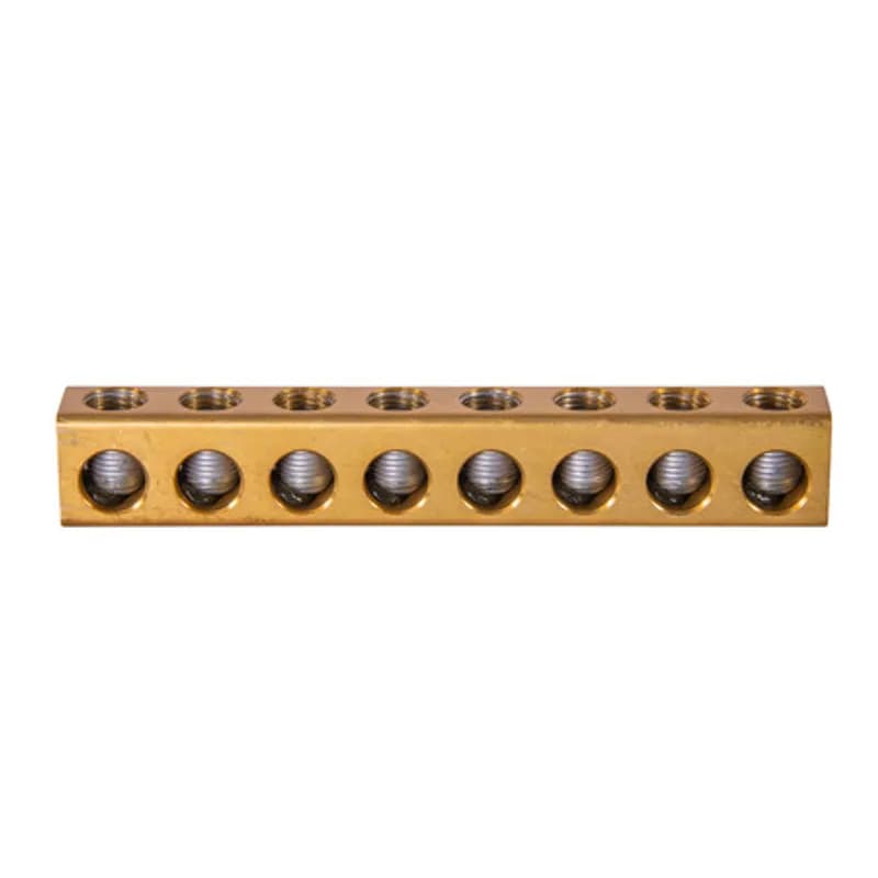 The Polaris PL1/0-8 Uninsulated Multi-Tap Connector features 8 ports sized for 1/0 - 14 AWG wires. The body is made from aluminum alloy and plated for corrosion resistance. Each pass-through port features a hex screw used to tighten the connections. Installs with a hex key and torque wrench, without any tape or additional supplies. Designed for use in a wide range of splicing applications, including installation in cable trays, panel boards, ducts, raceways or troughs.
