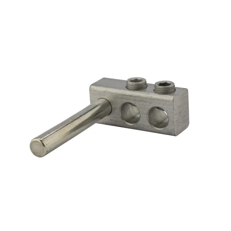 NSI Industries TS250-2 - 2 Port Aluminum Dual Rated Transformer Stud Connector 250 MCM -6 AWG Aluminum dual rated transformer stud connectors are versatile and reusable set screw connectors made from 6061T-6 aluminum alloy for superior electrical and mechanical performance. Clear plated for low contact resistance- stud is tin plated copper which provides low contact resistance for connection to transformer. For use with copper and aluminum conductors. Meets or exceeds ANSI C119.4 Class A. Rated 600V. Temperature rating 90 degrees C.