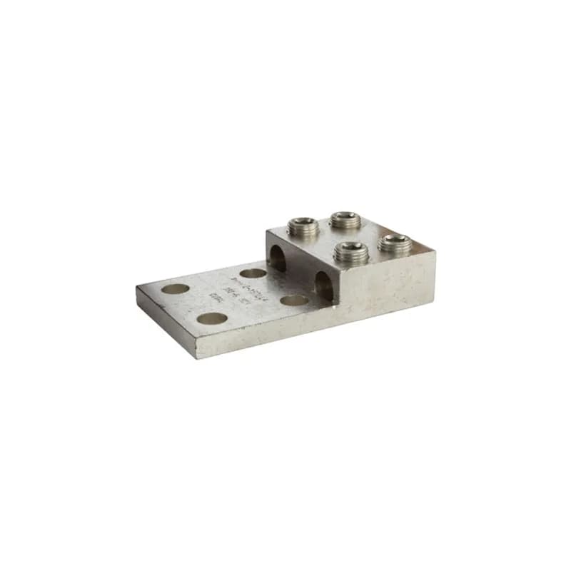 2 Port Heavy Duty Dual Rated Transformer Lug 800 MCM - 300 MCM Heavy Duty Dual Rated Transformer Lugs are versatile and reusable set screw connectors made from high strength 6061-T6 aluminum alloy for superior electrical and mechanical performance. Two set screws per wire hole ensure an exceptional connection. Electro-tin plated for low contact resistance. For use with copper or aluminum conductors. Mounting hole spacing is NEMA 1-3/4". Meets or exceeds ANSI C119.4 Class A. Rated 600V. Temperature rating 90 degrees C.