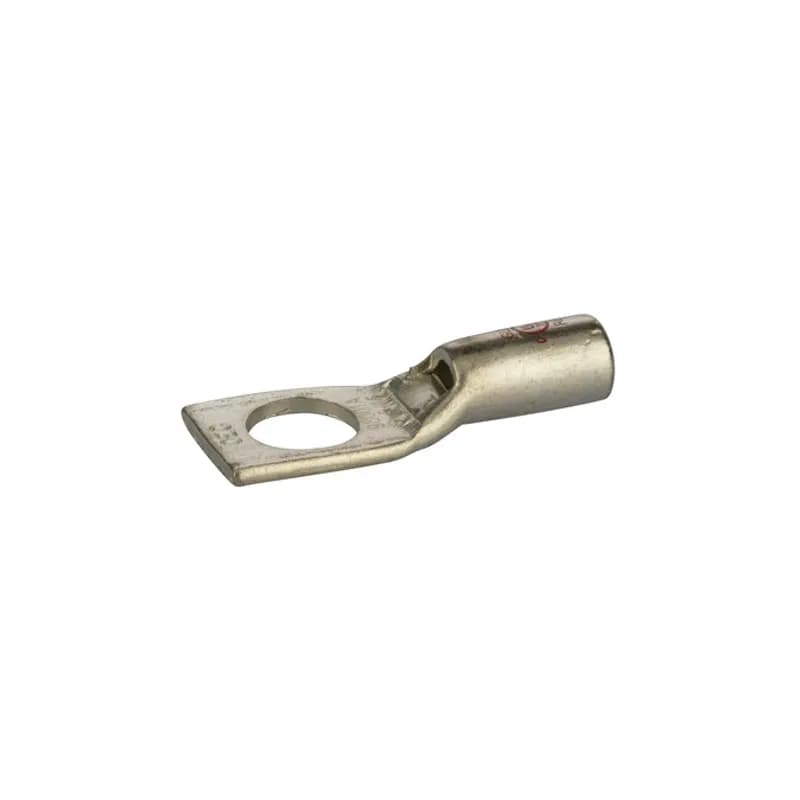 1 HoleShort Barrel Copper Compression Lug w/ PeepHole8 AWG-5/16" Bolt Short Barrel Copper Compression Lugs with PeepHoleis a type of copper compression connector that is produced from high conductivity copper tubing. They are tin-plated to provide corrosion resistance and are marked with die index and color coded for easy reference. Listed for 35KV maximum when properly installed.