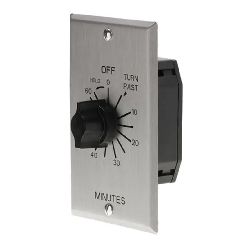 The TORK C560MH 60-Minute Spring-Wound In-Wall Twist Timer with a commercial-style metal faceplate is designed to control a variety of indoor appliances, motors and lights. Automate factories, offices or other buildings to save energy and money using the simple twist knob and reliable mechanical timekeeping. Features a HOLD setting to keep power on and fits into a standard electrical box for in-wall mounting. Designed for SPDT switch type on indoor loads such as ventilation fans, lighting, HVAC systems, motors, pumps or air compressors.