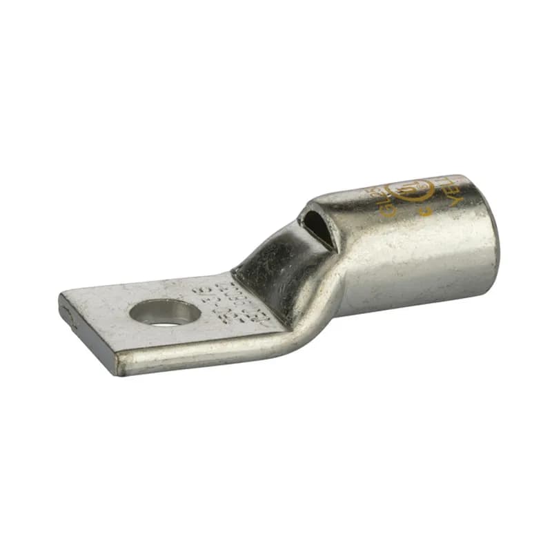 NSI Industries GL25038 - 1 Hole Short Barrel Copper Compression Lug w/ Peep Hole 250 MCM - 3/8" Bolt Short Barrel Copper Compression Lugs with Peep Hole is a type of copper compression connector that is produced from high conductivity copper tubing. They are tin-plated to provide corrosion resistance and are marked with die index and color coded for easy reference. Listed for 35KV maximum when properly installed.