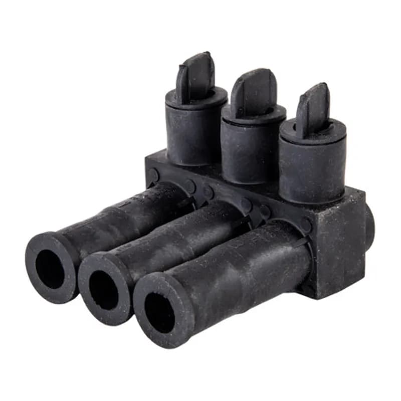 NSI Industries ISPB350-3 - The Polaris ISPB350-3 Multi-Tap Direct Burial Single-Sided Entry Connector features 3 ports sized for 350 MCM - 12 AWG wires. The body is made from aluminum alloy wrapped in a layer of high-dielectric strength rubber insulation. Each single-sided port is pre-loaded with an oxide inhibitor, with removable access plugs over the hex screws used to tighten the radial-tipped set screws. Rated for temporary submersion, wet or damp locations and direct burial applications. Installs with a hex key and torque wrench, without any tape or additional supplies. Meets or exceeds ANSI C119.1 specifications for use in wet or damp locations and is designed for use in a wide range of temporary submersed or burial splicing applications.