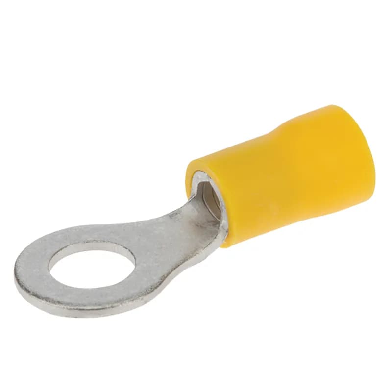 NSI Industries R12-8V-P - 12-10 AWG Vinyl Insulated Ring Terminal #8 Stud Vinyl ring terminals are basic tongue ring terminals. Safe and reliable connections because it cannot be disconnected unless the screw is completely removed. Vinyl insulated ring terminals are made of tin-plated copper with brazed seam, vinyl (PVC). 300V, 75 degrees C. FEATURES: STYLE: Standard MATERIAL: Vinyl QUANTITY: 50 Count WIRE SIZE: 12-10 AWG STUD SIZE: 8 LENGTH: 1.003 WIDTH: 0.374