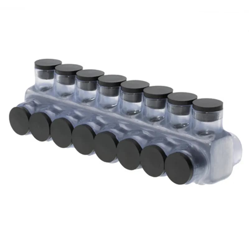 NSI Industries IPLD500-8C - The Polaris IPLD500-8C Multi-Tap Dual-Sided Entry Vision Tap Connector features 8 ports sized for 500 MCM - 4 AWG wires. The clear body allows users to see their conductor placement and is wrapped in a layer of plastisol insulation. Each dual-sided port is pre-loaded with an oxide inhibitor, with removable access plugs over the hex screws used to tighten the connections. Installs with a hex key and torque wrench, without any tape or additional supplies. Designed for use in a wide range of splicing applications, including installation in cable trays, panel boards, ducts, raceways or troughs.