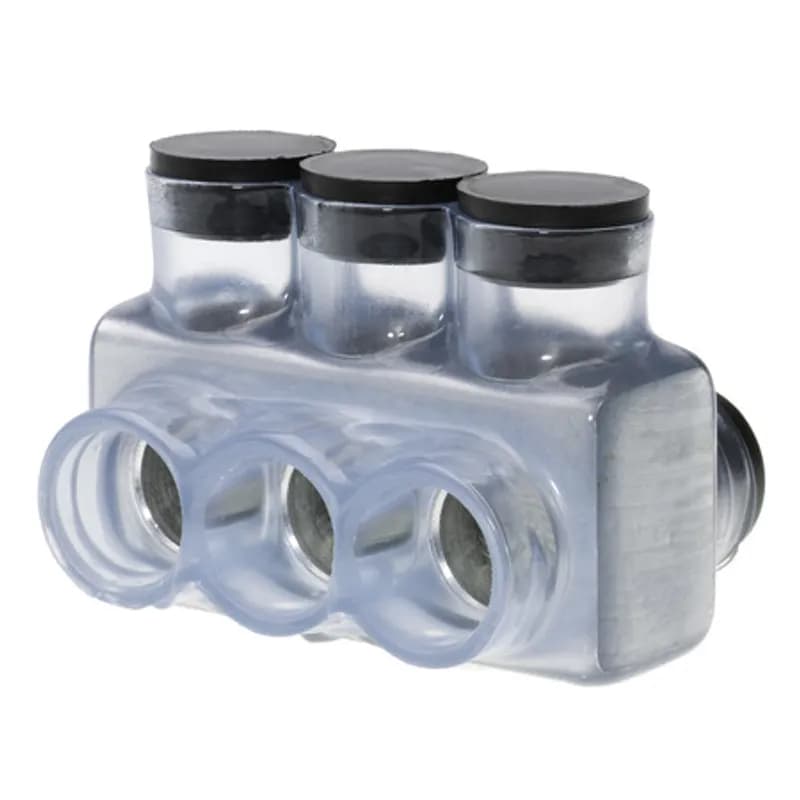 NSI Industries IPLD500-3C - The Polaris IPLD500-3C Multi-Tap Dual-Sided Entry Vision Tap Connector features 3 ports sized for 500 MCM - 4 AWG wires. The clear body allows users to see their conductor placement and is wrapped in a layer of plastisol insulation. Each dual-sided port is pre-loaded with an oxide inhibitor, with removable access plugs over the hex screws used to tighten the connections. Installs with a hex key and torque wrench, without any tape or additional supplies. Designed for use in a wide range of splicing applications, including installation in cable trays, panel boards, ducts, raceways or troughs.