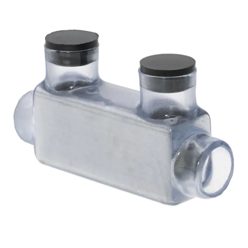 NSI Industries ISR-500C - The Polaris ISR-500C Multi-Tap Multi-Tap In-Line Entry Connector features 2 ports sized for 500 MCM - 4 AWG wires. The clear body allows users to see their conductor placement and is wrapped in a layer of plastisol insulation. Each in-line port is pre-loaded with an oxide inhibitor, with removable access plugs over the hex screws used to tighten the connections. Installs with a hex key and torque wrench, without any tape or additional supplies. Designed for use in a wide range of splicing applications, including installation in cable trays, panel boards, ducts, raceways or troughs.