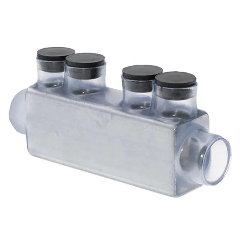 NSI Industries ISRH-750C - The Polaris ISRH-750C Heavy-Duty Multi-Tap In-Line Entry Vision Tap Connector features 2 ports sized for 750 MCM – 1/0 AWG wires. The clear body allows users to see their conductor placement and is wrapped in a layer of plastisol insulation. Each port is pre-loaded with an oxide inhibitor, with removable access plugs over the double hex screws used to tighten the connections. Installs with a hex key and torque wrench, without any tape or additional supplies, and comes packaged in a clear plastic bag with a mounting hole for hanging in retail displays. Designed for use in a wide range of splicing applications, including installation in cable trays, panel boards, ducts, raceways or troughs.