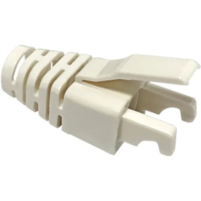 The innovative Snag Proof Strain Relief is designed specifically to be crimped with the EZ-RJ45 plugs. Two Patent Pending versions are offered for both the Cat5 and 5e and the Cat6 plugs. The primary strain relief of the plug locks the snag proof strain relief in place so they will not pull off, creating one, integral assembly. Once crimped, this design allows the plug's primary strain relief to relax slightly, preventing the cable pairs from being over compressed. This decrease in stress contributes to achieving peak performance. The tab on the strain relief is designed to extend over the plug's locking tab, making it snag proof when administering patch cords., 849160000860